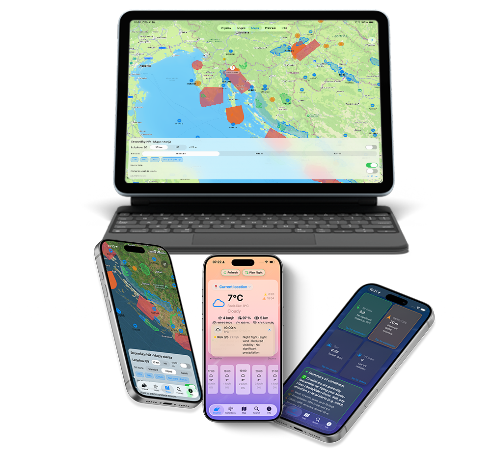 DroneSky HR | Aplikacija za pilote dronova | Planiranje leta dronom u Hrvatskoj by Saluto-Team